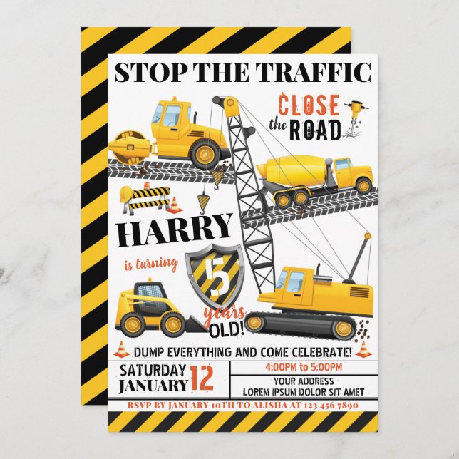 Construction Birthday Invitation (Front/Back)