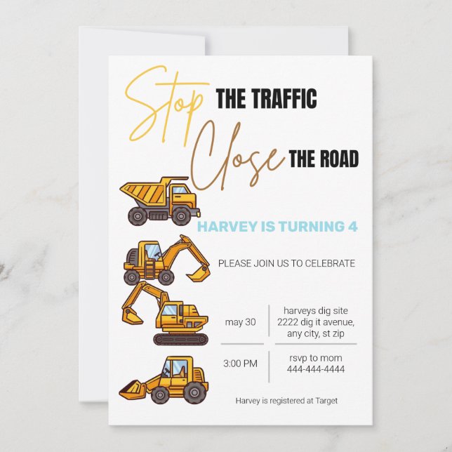 Construction Birthday Invitation (Front)