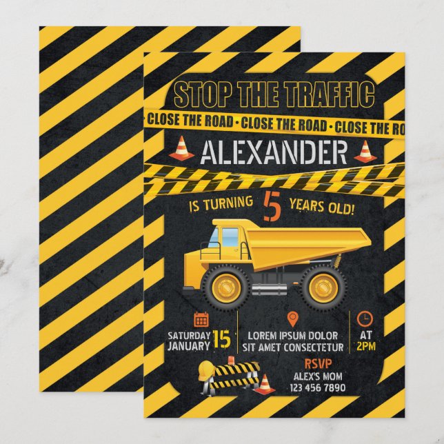 Construction Birthday Invitation (Front/Back)