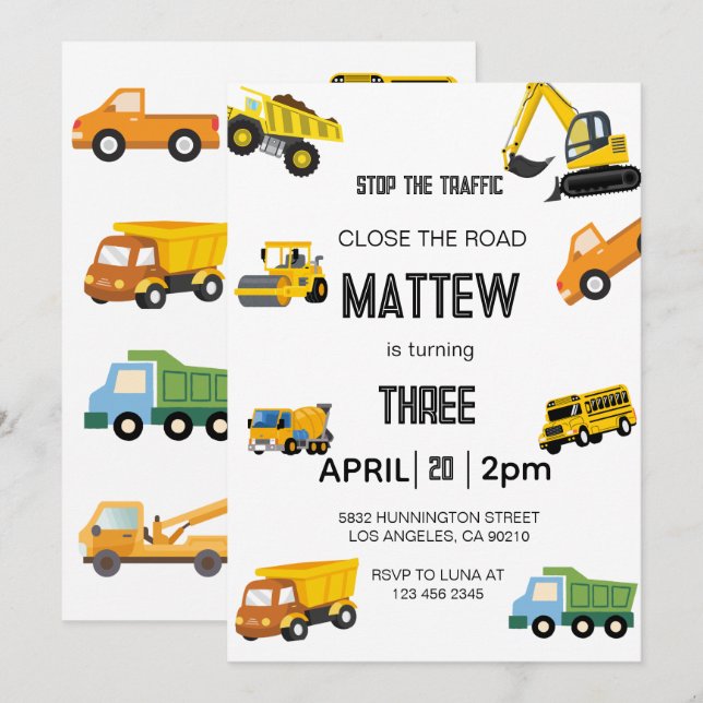 Construction Birthday Invitation (Front/Back)
