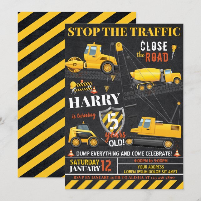 Construction Birthday Invitation (Front/Back)