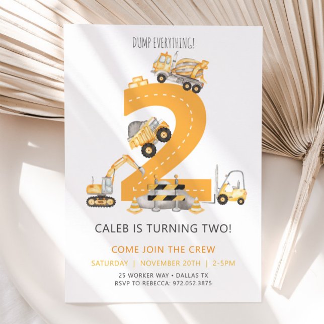 Construction Birthday Invitation 2nd Birthday (Creator Uploaded)