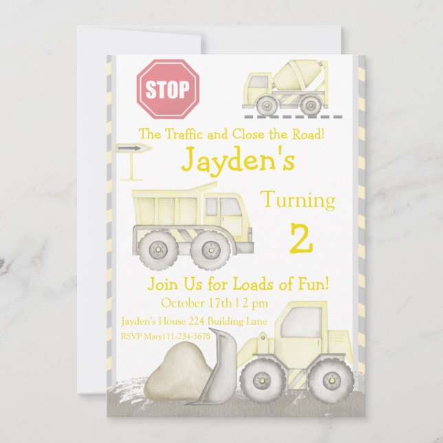 Construction Birthday Invitation, Bull Dozer   Inv Invitation (Front)