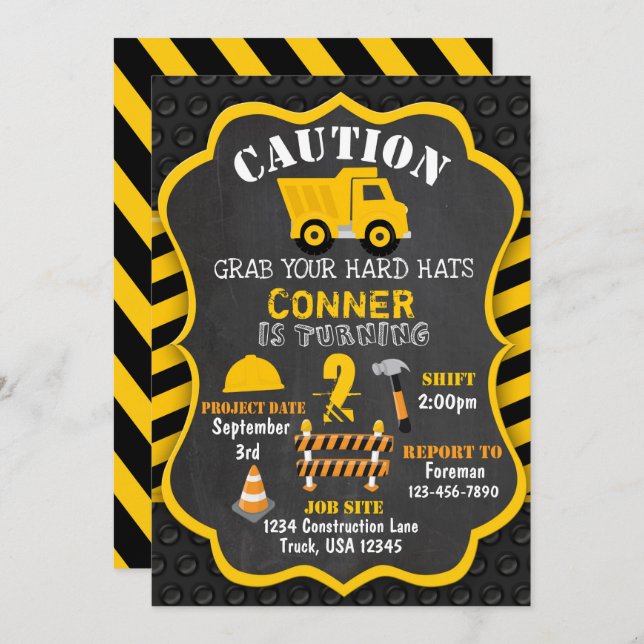 Construction Birthday Invitation | Dump Truck | (Front/Back)