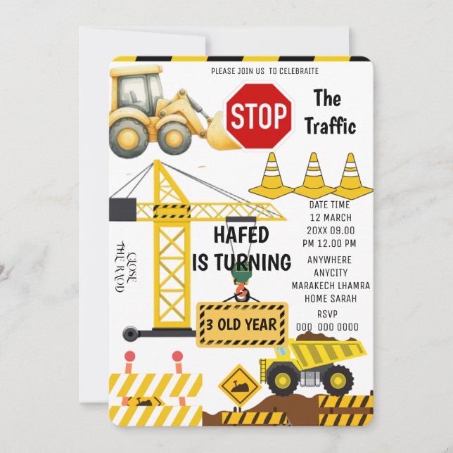 Construction Birthday Invitation - Editable ANY Ag (Front)