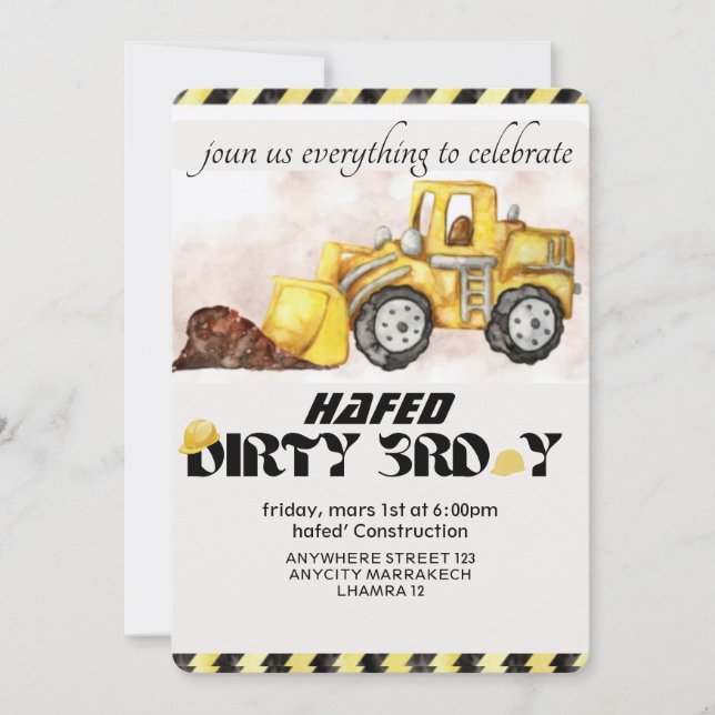 Construction Birthday Invitation Editable Dump Tru (Front)