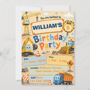 Construction Birthday Invitation for Kids