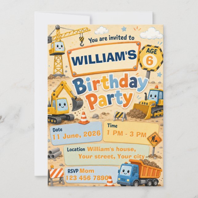 Construction Birthday Invitation for Kids (Front)