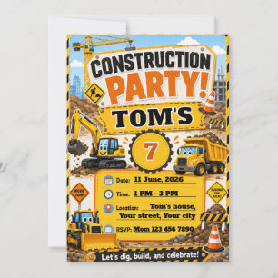 Construction Birthday Invitation for Kids