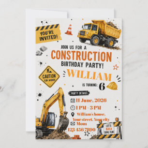 Construction Birthday Invitation for Kids