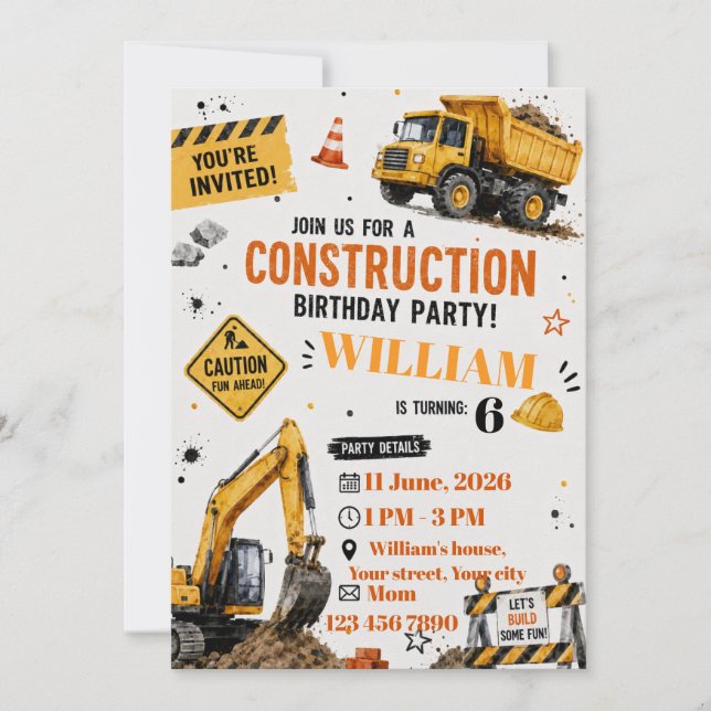 Construction Birthday Invitation for Kids (Front)
