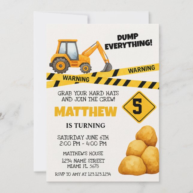 Construction Birthday Invitation Templates (Front)