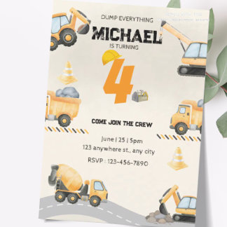 Construction Birthday Invitation, Trucks Them Invitation
