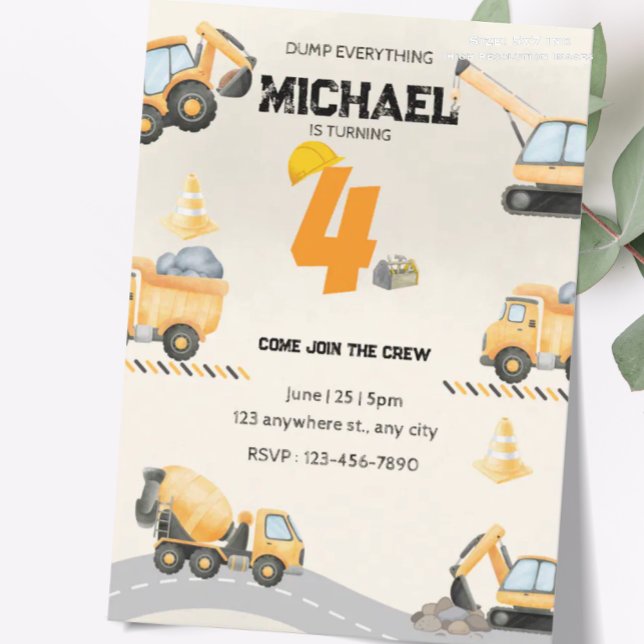 Construction  Birthday Invitation, Trucks Them Invitation (Creator Uploaded)