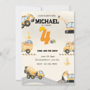 Construction Birthday Invitation, Trucks Them Invitation