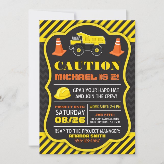 Construction Birthday Invitation with Envelopes (Front)