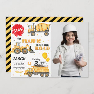 Construction Birthday Invitation with photo