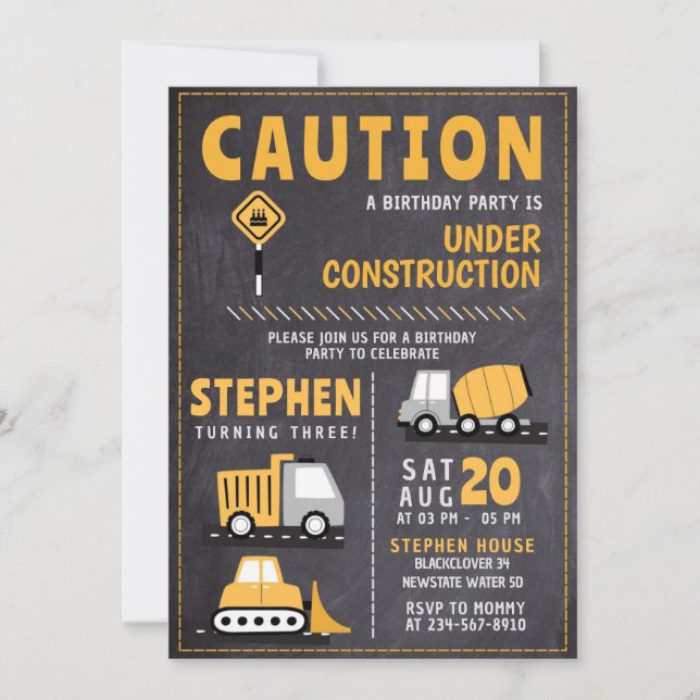 Construction Birthday Kid Invitation Templates  (Front)