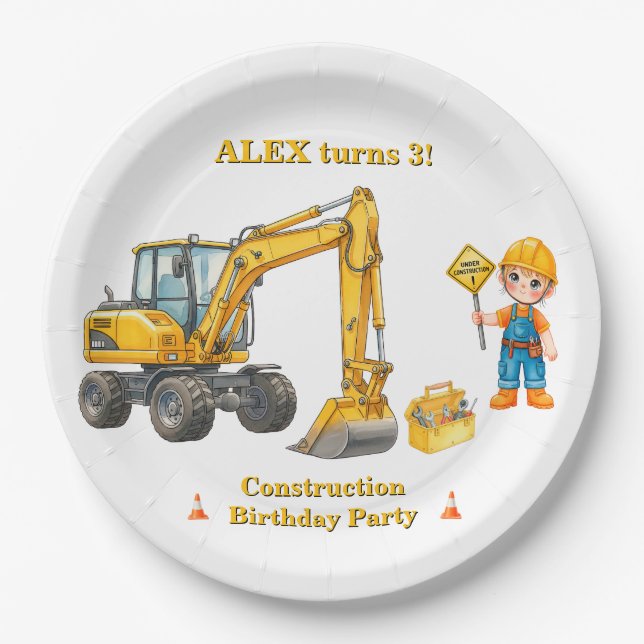 Construction Birthday Paper Plates Editable (Front)