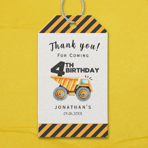 Construction Birthday Party 4th years Gift Tags