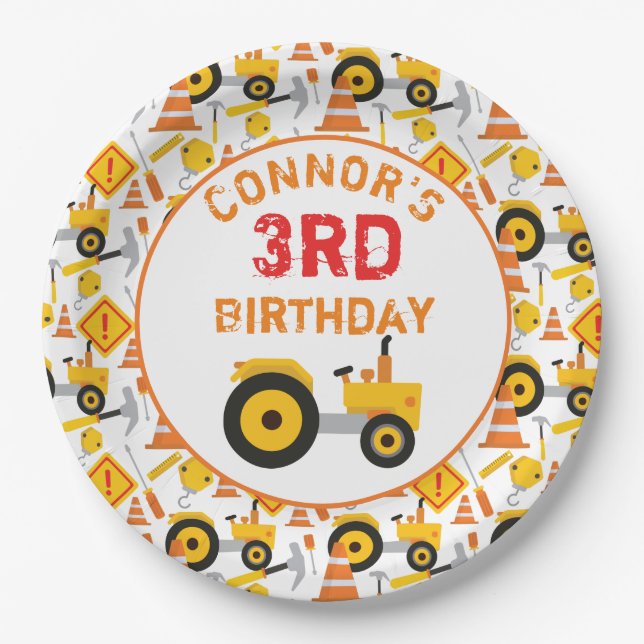 Construction Birthday Party Age White Paper Plate (Front)