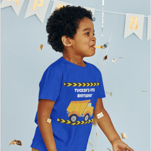Construction Birthday Party Dump Truck Blue Kids T-Shirt