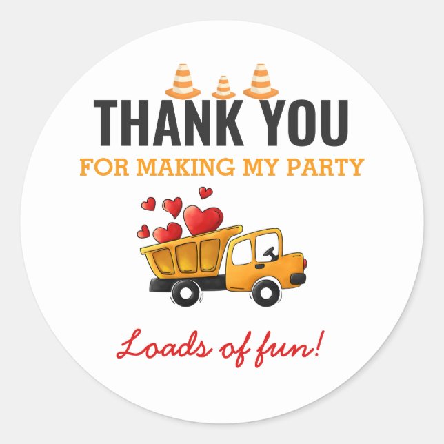 Construction Birthday Party Dump Truck Classic Round Sticker (Front)