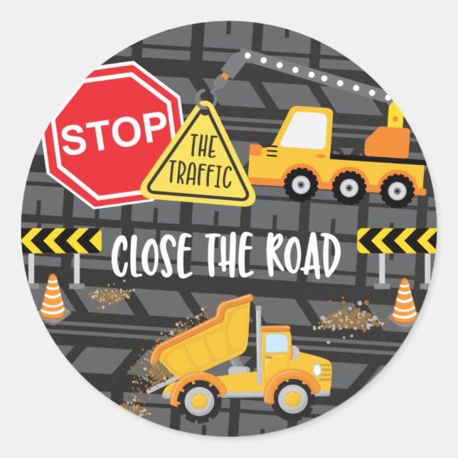 Construction Birthday Party Favour Classic Round Sticker (Front)