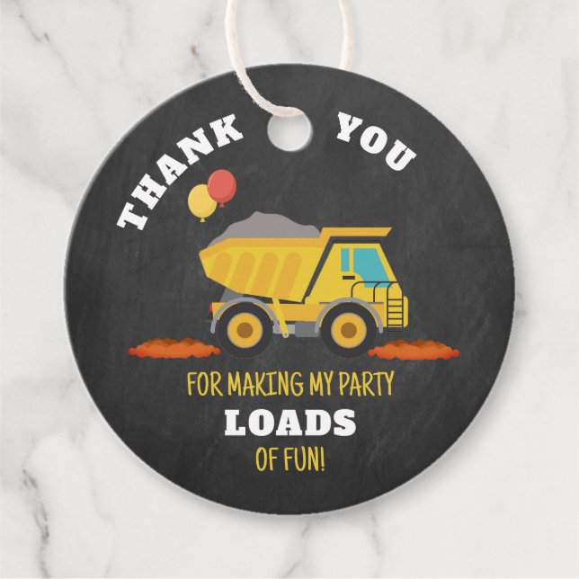 Construction Birthday Party Favour Tags (Front)