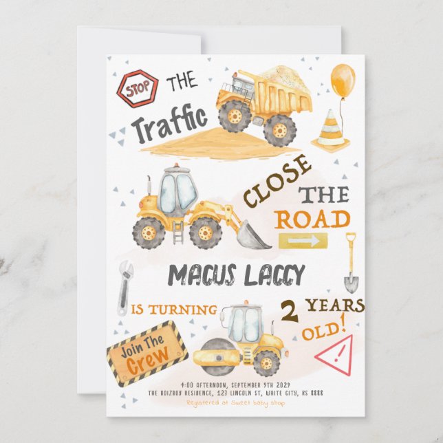 Construction Birthday Party Invitation (Front)