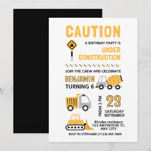 Construction Birthday party Invitation