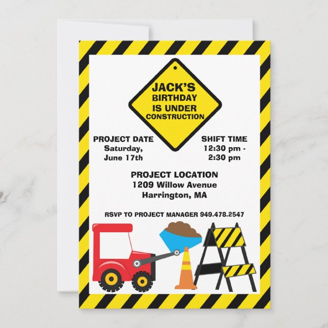 Construction Birthday Party Invitation (Front)