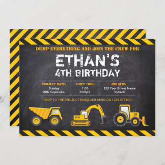 Construction Birthday Party  Invitations