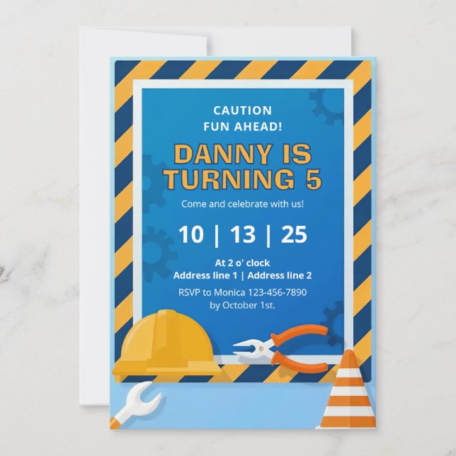 Construction Birthday Party Invitations for Boys (Front)