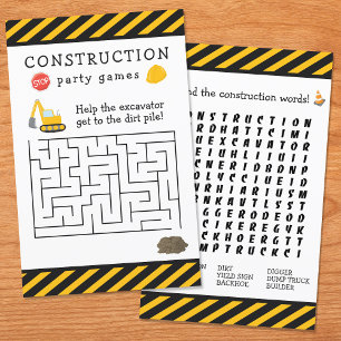 Construction Birthday Party Kid Boy Activity Sheet