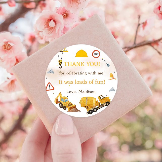 Construction Birthday Party Thank You Classic Round Sticker (Creator Uploaded)