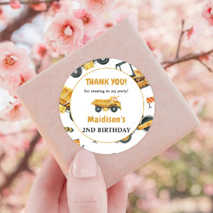 Construction Birthday Party Thank You Classic Round Sticker