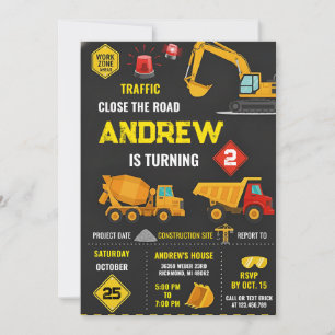 Construction Birthday Party theme Birthday  Invitation