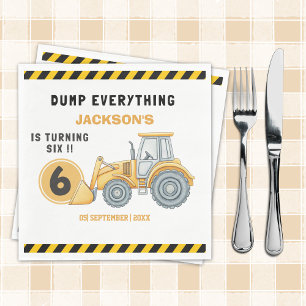 Construction Birthday Party Turning Six Yellow Napkin