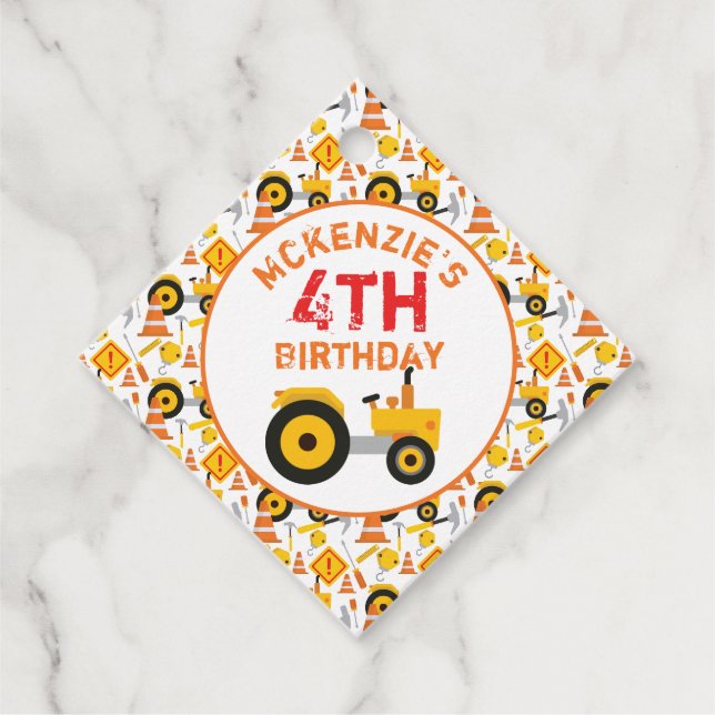 Construction Birthday Party White Favour Tags (Front)