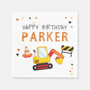 Construction Birthday Personalised excavator Napkin