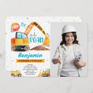 Construction Birthday Photo invitations