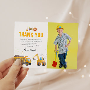 Construction Birthday Photo Thank You Card