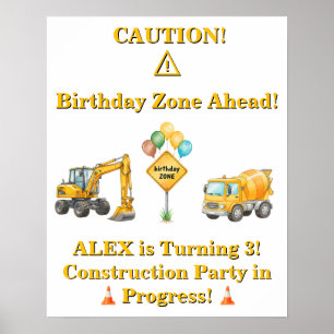 Construction Birthday Poster Birthday Zone Ahead
