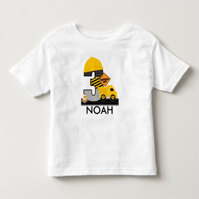 Construction Birthday Shirt, Dump Truck Age 3 Toddler T-Shirt (Front)