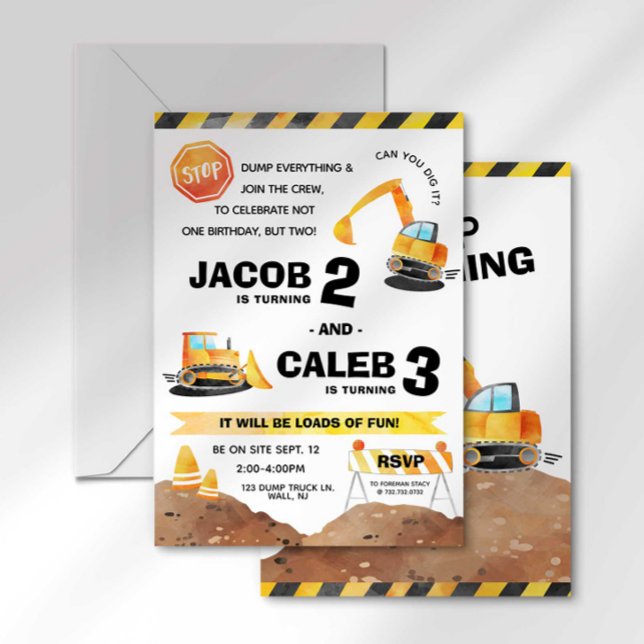 Construction Birthday Sibling Invitation Any Ages (Creator Uploaded)