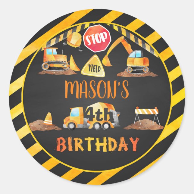 Construction Birthday Sticker - Custom BL (Front)