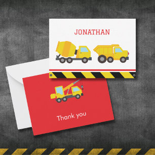 Construction birthday thank you card