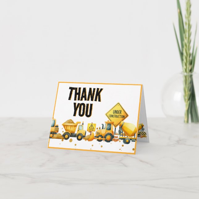 Construction Birthday Thank You Card (Front)