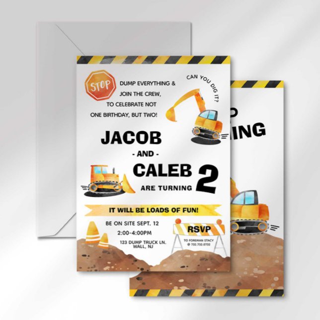 Construction Birthday Twin Invitation Any Age (Creator Uploaded)